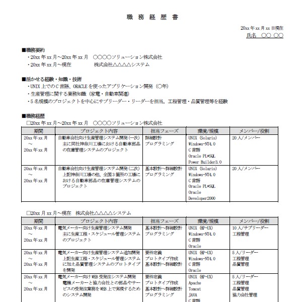 職務経歴書(キャリア式)