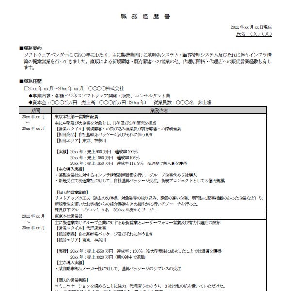 職務経歴書の構成